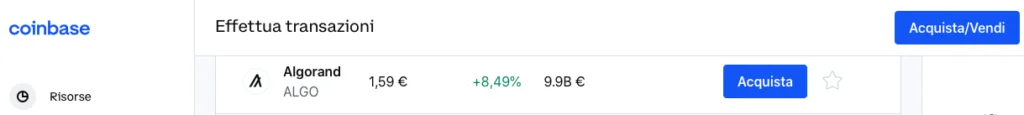 Comprare Algorand con Coinbase