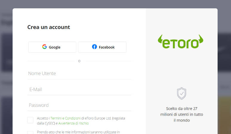 Registrati a eToro