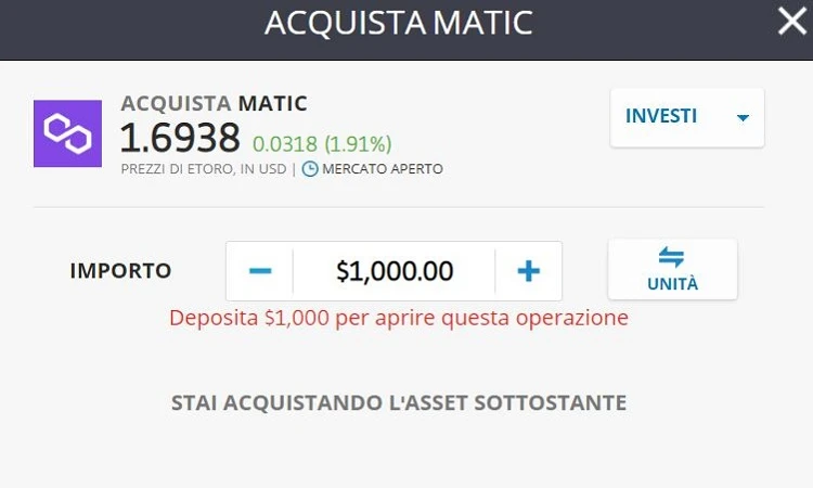 comprare Polygon su eToro