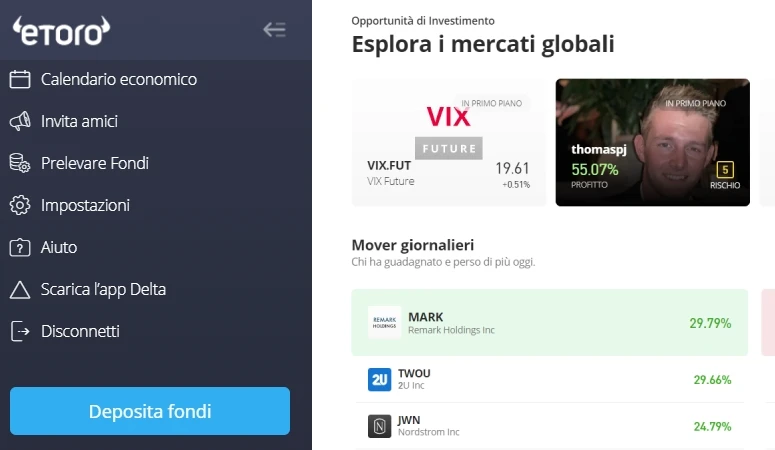Deposita fondi su eToro
