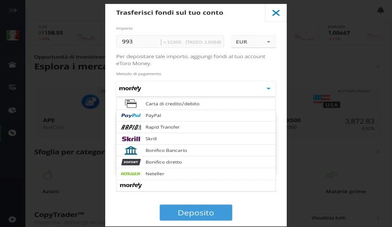 Come depositare con PayPal