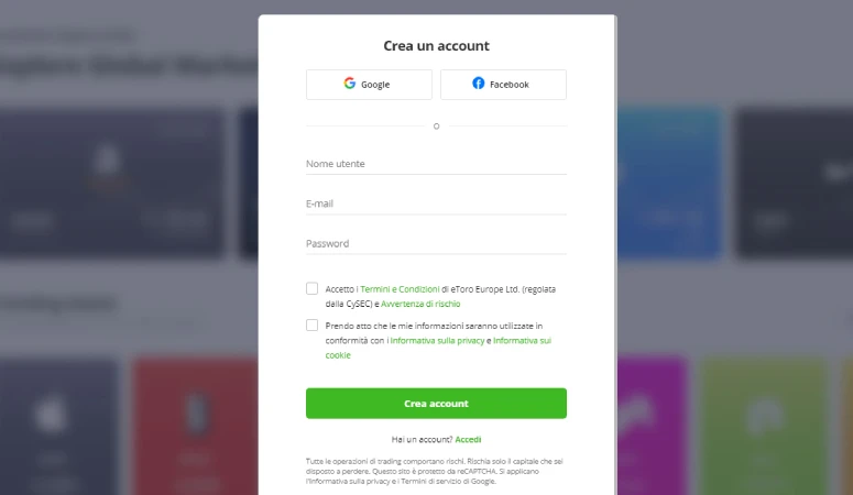 Registrazione su exchange