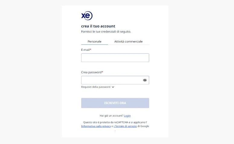 Login piattaforma Xe